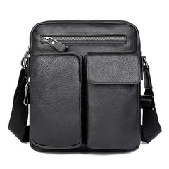 Black Cool Leather Large Zipper Messenger Bag Vertical Brown Side Bag For Men - imessengerbags