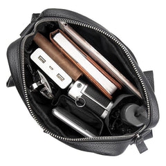 Black Cool Leather Large Zipper Messenger Bag Vertical Brown Side Bag For Men - imessengerbags