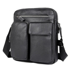 Black Cool Leather Large Zipper Messenger Bag Vertical Brown Side Bag For Men - imessengerbags