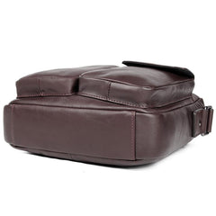Black Cool Leather Large Zipper Messenger Bag Vertical Brown Side Bag For Men - imessengerbags