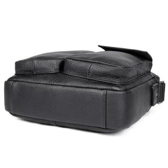 Black Cool Leather Large Zipper Messenger Bag Vertical Brown Side Bag For Men - imessengerbags