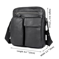 Black Cool Leather Large Zipper Messenger Bag Vertical Brown Side Bag For Men - imessengerbags