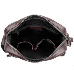 Black Cool Leather Large Zipper Messenger Bag Vertical Brown Side Bag For Men - imessengerbags