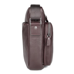 Black Cool Leather Large Zipper Messenger Bag Vertical Brown Side Bag For Men - imessengerbags