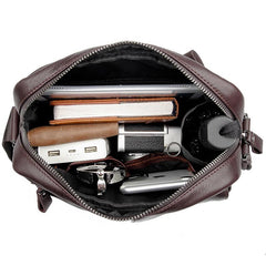 Black Cool Leather Large Zipper Messenger Bag Vertical Brown Side Bag For Men