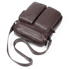 Black Cool Leather Large Zipper Messenger Bag Vertical Brown Side Bag For Men - imessengerbags