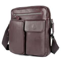 Black Cool Leather Large Zipper Messenger Bag Vertical Brown Side Bag For Men