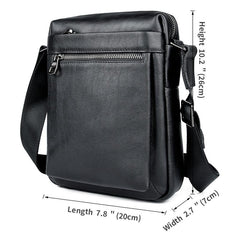 Black Cool Leather 8 inches Small Vertical Messenger Bag Courier Bag Postman Bag For Men - imessengerbags