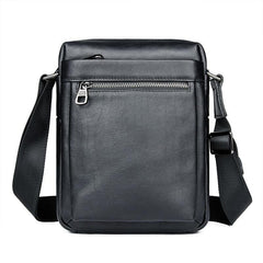 Black Cool Leather 8 inches Small Vertical Messenger Bag Courier Bag Postman Bag For Men - imessengerbags
