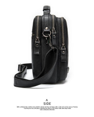 Black Cool Leather 8 inches Small Vertical Messenger Bag Courier Bag Postman Bag For Men - imessengerbags