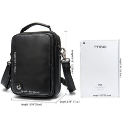 Black Cool Leather 8 inches Small Vertical Messenger Bag Courier Bag Postman Bag For Men - imessengerbags