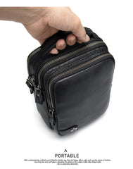 Black Cool Leather 8 inches Small Vertical Messenger Bag Courier Bag Postman Bag For Men - imessengerbags