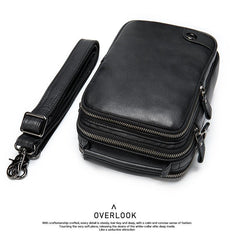 Black Cool Leather 8 inches Small Vertical Messenger Bag Courier Bag Postman Bag For Men - imessengerbags