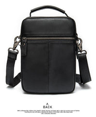 Black Cool Leather 8 inches Small Vertical Messenger Bag Courier Bag Postman Bag For Men - imessengerbags