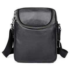 Black Leather 8 inches Small Side Bag Vertical Courier Bag Messenger Bag For Men - imessengerbags