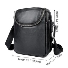 Black Leather 8 inches Small Side Bag Vertical Courier Bag Messenger Bag For Men - imessengerbags
