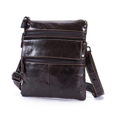 Black Cool Leather 8 inches Small Zipper Messenger Bag Vertical Shoulder Bag Brown Side Bag For Men - imessengerbags