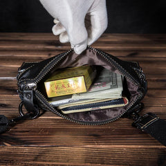 Black Cool Leather 8 inches Small Zipper Messenger Bag Vertical Shoulder Bag Brown Side Bag For Men - imessengerbags
