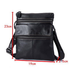 Black Cool Leather 8 inches Small Zipper Messenger Bag Vertical Shoulder Bag Brown Side Bag For Men