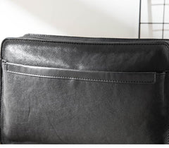 Black Cool Leather Mens 10inches Courier Bag Postman Bag Black Messenger Bags Side Bag for Men - imessengerbags