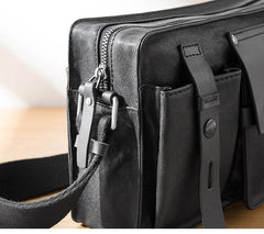 Black Cool Leather Mens 10inches Courier Bag Postman Bag Black Messenger Bags Side Bag for Men - imessengerbags