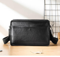 Black Cool Leather Mens 10inches Courier Bag Postman Bag Black Messenger Bags Side Bag for Men - imessengerbags