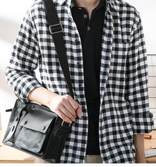 Black Cool Leather Mens 10inches Courier Bag Postman Bag Black Messenger Bags Side Bag for Men - imessengerbags