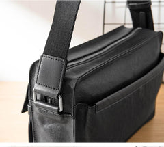 Black Cool Leather Mens 10inches Courier Bag Postman Bag Black Messenger Bags Side Bag for Men - imessengerbags