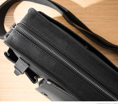 Black Cool Leather Mens 10inches Courier Bag Postman Bag Black Messenger Bags Side Bag for Men - imessengerbags