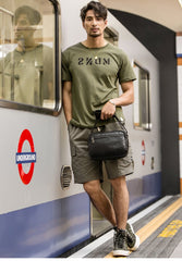 Black Cool Leather Mens Courier bag 10 inches Dark Green Side Bags Messenger Bags for Men - imessengerbags