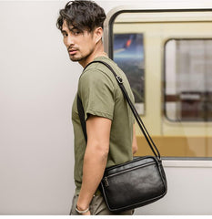 Black Cool Leather Mens Courier bag 10 inches Dark Green Side Bags Messenger Bags for Men - imessengerbags