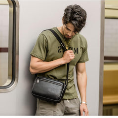 Black Cool Leather Mens Courier bag 10 inches Dark Green Side Bags Messenger Bags for Men - imessengerbags