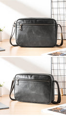 Black Cool Leather Mens Courier bag 10 inches Dark Green Side Bags Messenger Bags for Men - imessengerbags