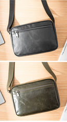 Black Cool Leather Mens Courier bag 10 inches Dark Green Side Bags Messenger Bags for Men - imessengerbags