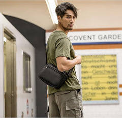Black Cool Leather Mens Courier bag 10 inches Dark Green Side Bags Messenger Bags for Men - imessengerbags