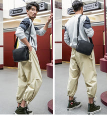 Black Cool Leather Mens 10 inches Side Bag Postman Bag Black Black Messenger Bags Courier Bag for Men - imessengerbags