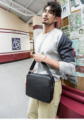 Black Cool Leather Mens 10 inches Side Bag Postman Bag Black Black Messenger Bags Courier Bag for Men - imessengerbags