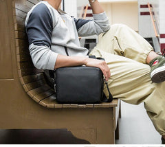Black Cool Leather Mens 10 inches Side Bag Postman Bag Black Black Messenger Bags Courier Bag for Men - imessengerbags