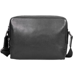Black Cool Leather Mens 10 inches Side Bag Postman Bag Black Black Messenger Bags Courier Bag for Men - imessengerbags