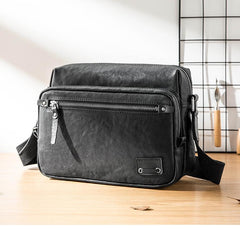 Black Cool Leather Mens 10 inches Courier Bag Postman Bag Black Messenger Bags Side Bag for Men