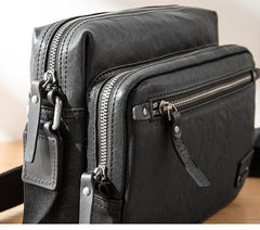 Black Cool Leather Mens 10 inches Courier Bag Postman Bag Black Messenger Bags Side Bag for Men