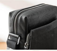 Cool Black Leather Mens 10 inches Vertical Messenger Bags Side Bag Courier Bag for Men