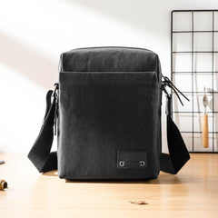 Cool Black Leather Mens 10 inches Vertical Messenger Bags Side Bag Courier Bag for Men