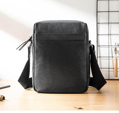 Cool Black Leather Mens 10 inches Vertical Messenger Bags Side Bag Courier Bag for Men - imessengerbags