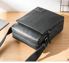Cool Black Leather Mens 10 inches Vertical Messenger Bags Side Bag Courier Bag for Men - imessengerbags