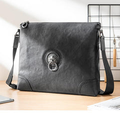 Black Cool Leather Mens 10 inches Vertical Courier Bag Postman Bag Black Cross Messenger Bags Side Bag for Men - imessengerbags