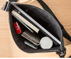 Black Cool Leather Mens 10 inches Vertical Courier Bag Postman Bag Black Cross Messenger Bags Side Bag for Men - imessengerbags