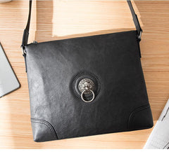 Black Cool Leather Mens 10 inches Vertical Courier Bag Postman Bag Black Cross Messenger Bags Side Bag for Men - imessengerbags