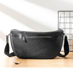 Black Cool Leather Mens 12 inches Side Bag Messenger Bags Casual Bicycle Bags for Men - imessengerbags