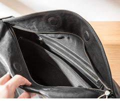 Black Cool Leather Mens 12 inches Side Bag Messenger Bags Casual Bicycle Bags for Men - imessengerbags